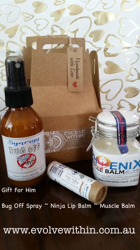 Evolve Within Essential Oil Gift Packs ~ Gifts for Him : Bug Off Spray - Ninja Lip Balm - Muscle Balm